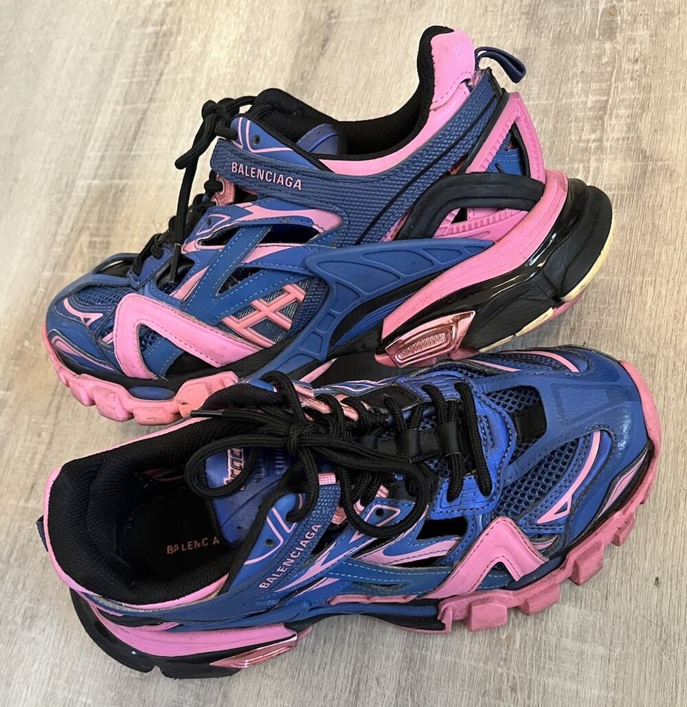 Balenciaga Track 2 Blue Pink Trainer Sneakers Rare W/ Box & Receipt! Sz 38 US 8